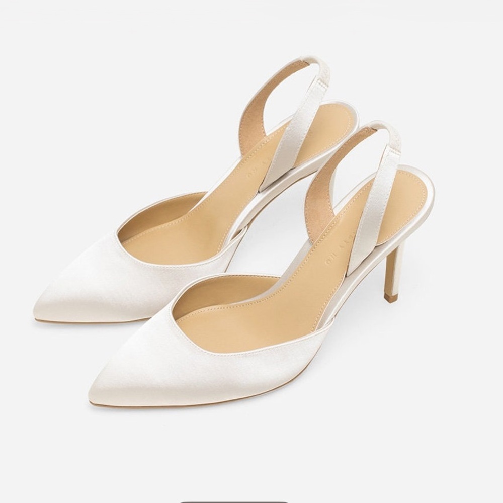 Hebe Ivory Satin Slingback Pumps